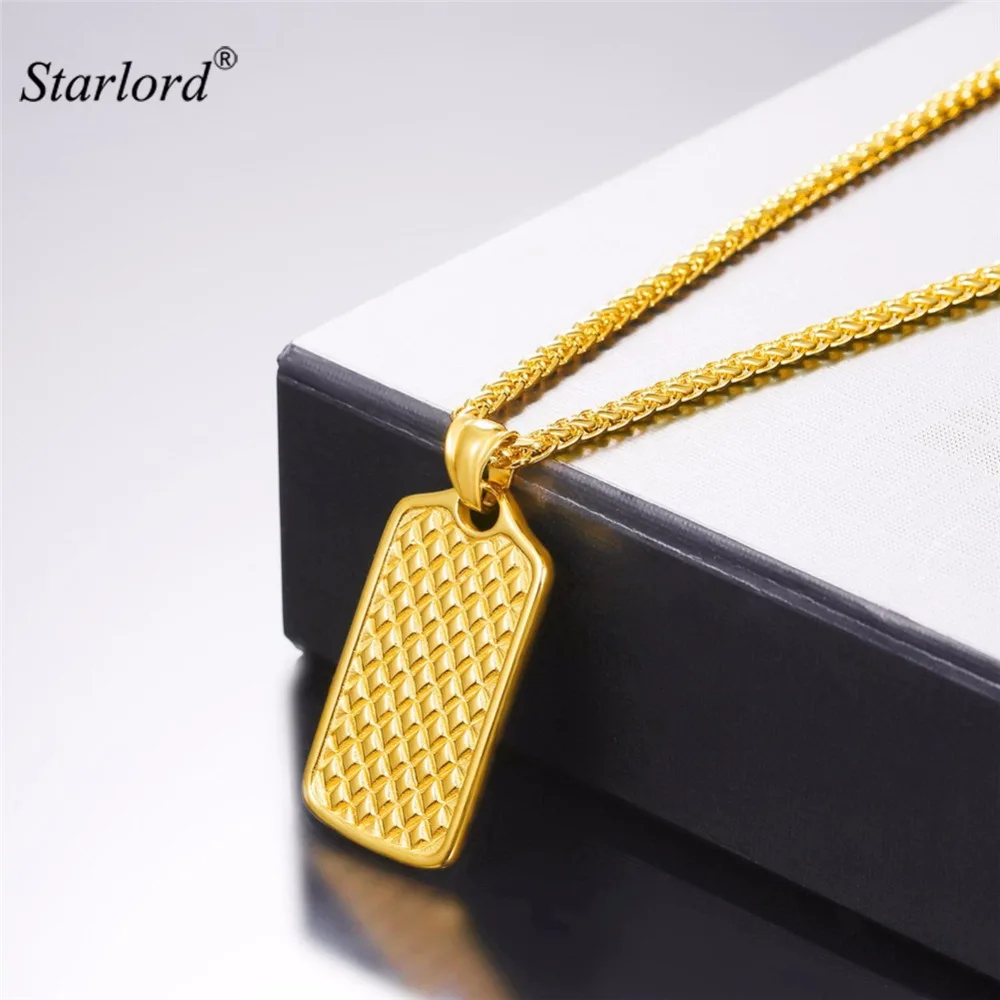 Starlord Rhombus Grid Tag Pendant Necklace Stainless Steel Gold/Black Color Simple Tag Pendant Necklace For Men GP2788