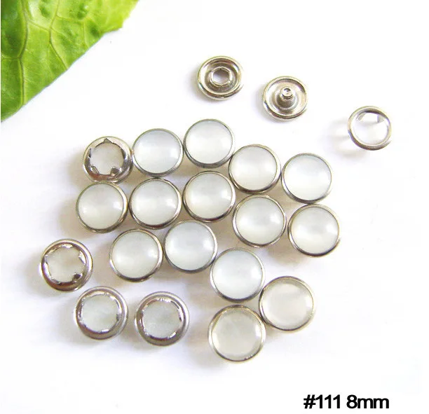 100Sets Metal Snap Buttons, White Pearl Prong, Fastener Press Studs, 4 Part, #111, 8mm, FP-021,