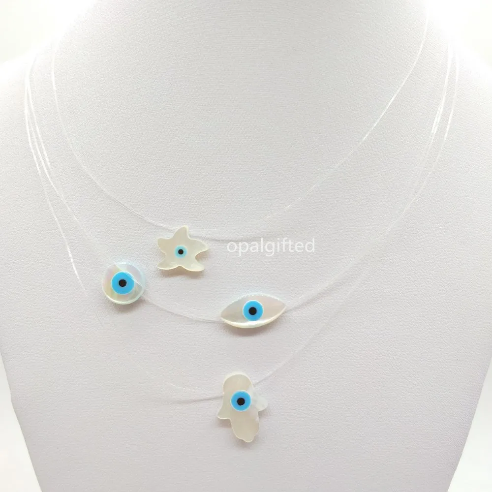 1pc/lot High Quality Promotion Transparent Chain Mother Of Pearl Blue Eye MOP Shell Necklace with wholesale price for women gift