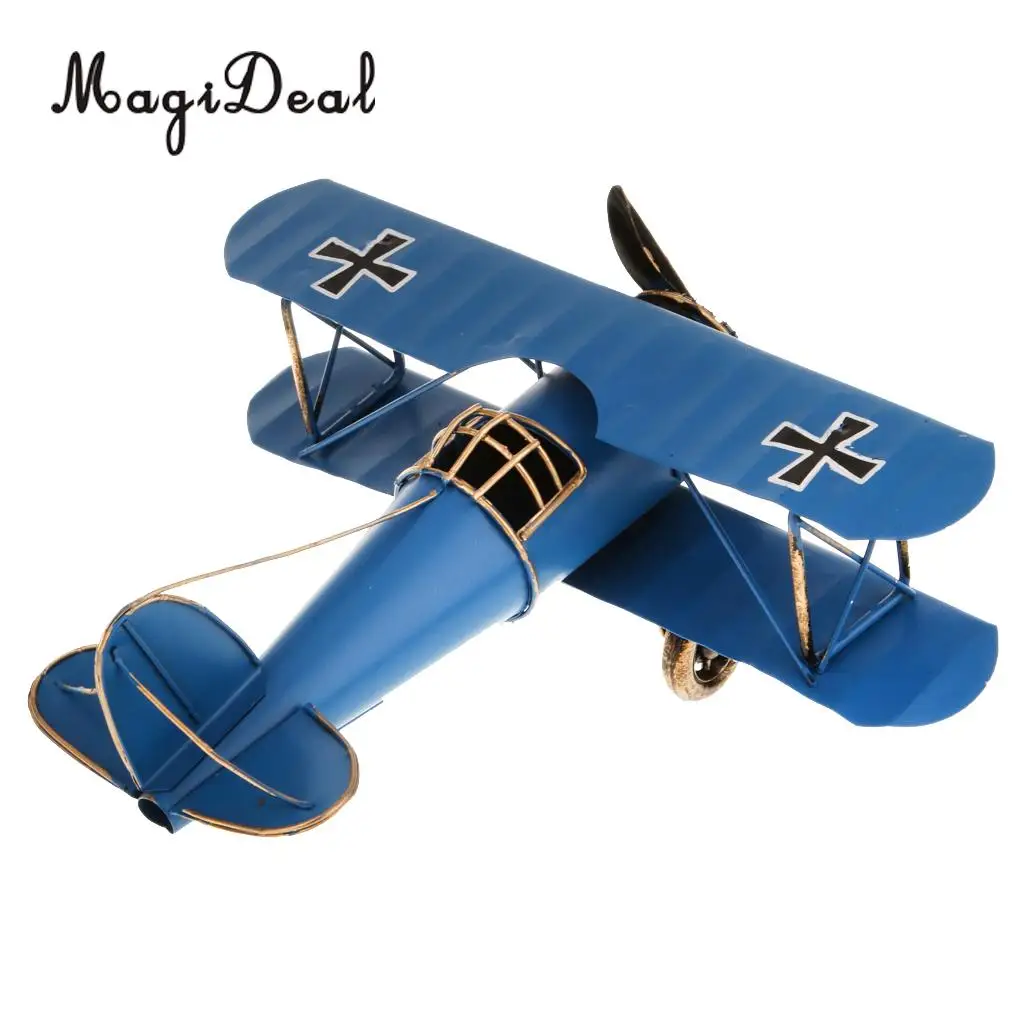 MagiDeal 1Pc Vintage Metal Airplane Model Biplane Aircraft for Home Livingroom Decor Children Boys Preschoolers Outdoor Fun Toys