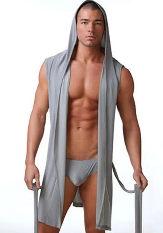 Hot summer dress bath robe men sexy pajamas sleepwear Silk pijama hombre hooded bathrobe men bathing pyjamas 4color no Brief