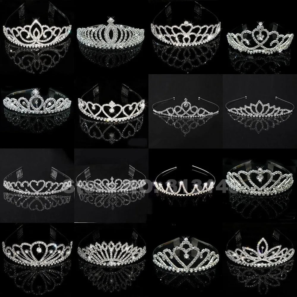 Bridal Wedding Crystal Rhinestone Crown Heart Crown Pageant Tiara Silver Color Women Children Tiaras Hair Comb Headband