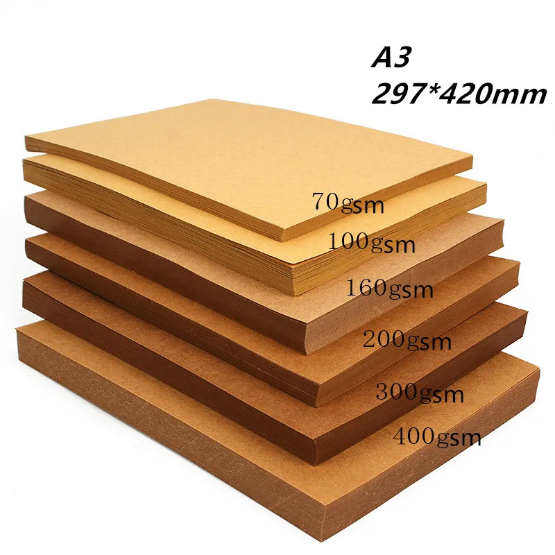 70-200gsm 20pcs High Quality A3 Brown Kraft Paper DIY Handmake Card Making Craft Paper DIY Thick Paperboard Cardboard