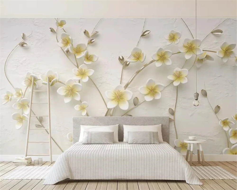 Custom wallpaper photo new small fresh lemon yellow plum 3d embossed TV background wall decoration murals 3d wallpaper