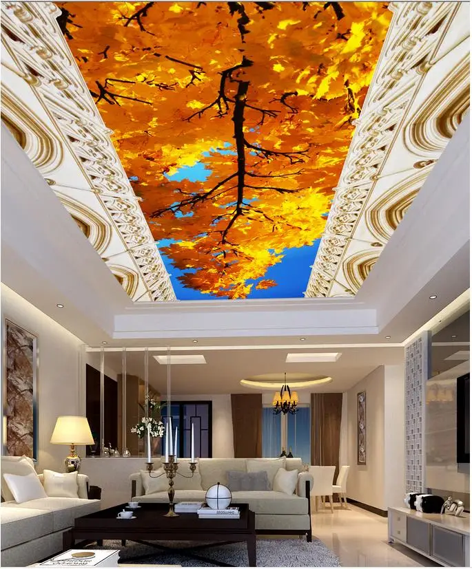 European-style living room ceiling Maple sky Landscape wallpaper murals ceilings 3d mural paintings