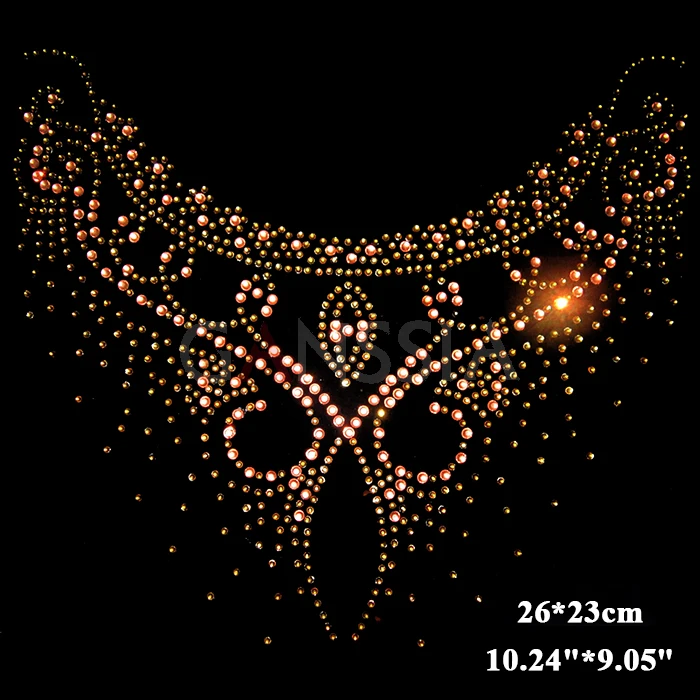 4pcs/lot (26X23cm) Stylish neckline Flat Back Hotfix Rhinestone Heat Transfer Iron on Motifs Rhinestone Applique (SS-1913)