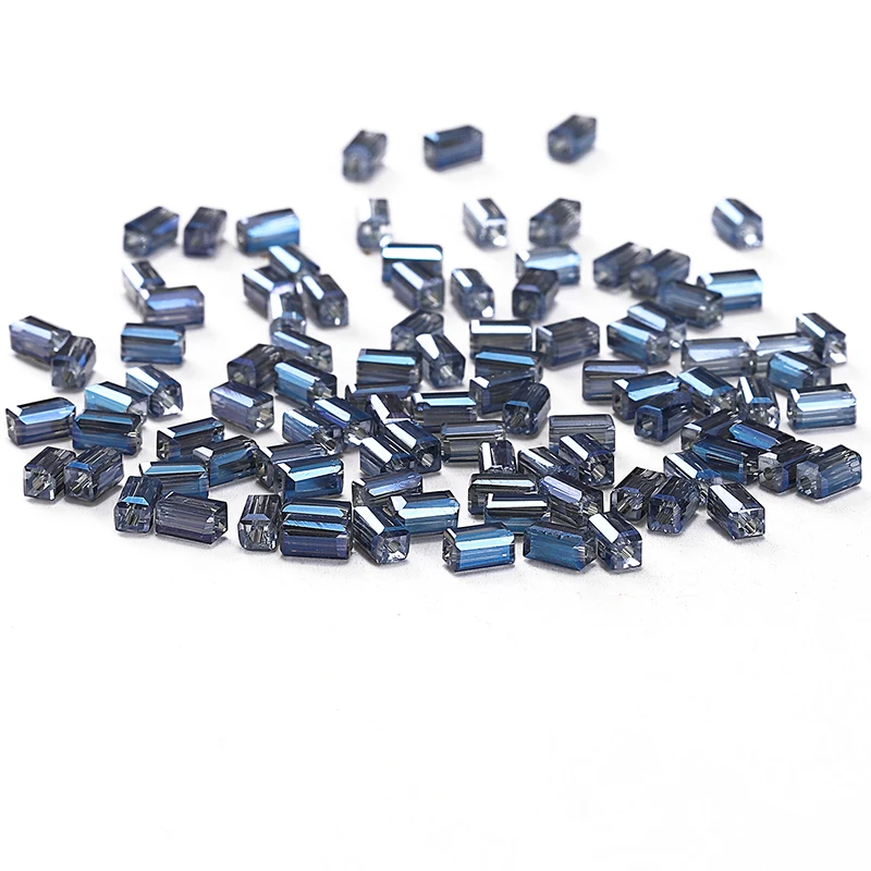 Blue AB 50pcs 2*4mm  Crystal Beads Austria Crystal  Square-shape Charm Glass Loose Beads DIY hand-woven