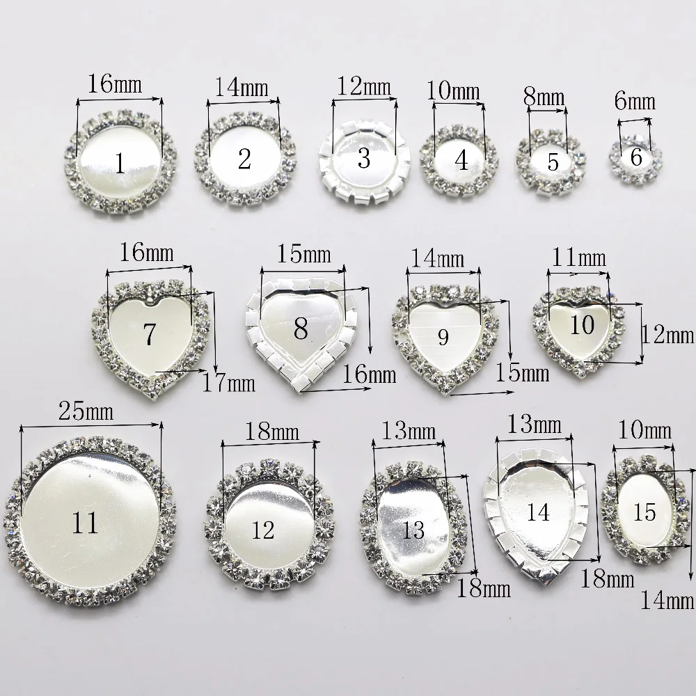 Factory Direct 10PCS/Set Full Size Plating Silver Flat Back Rhinestone button Crystal Base Accessories