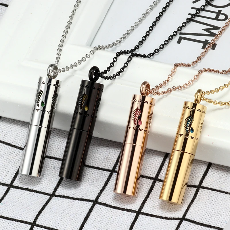 Aromatherapy Necklaces Perfume Essential Oil Diffuser Pendant Cylinder Container Locket 316L Stainless Steel Necklace with 6 Fe