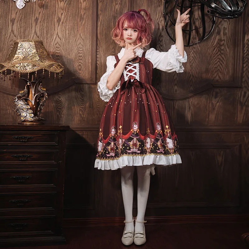 

Lolita Original Japanese JSK Only Suspender Dress Retro 3D Printed Lolita Hepburn Royal Court Dress