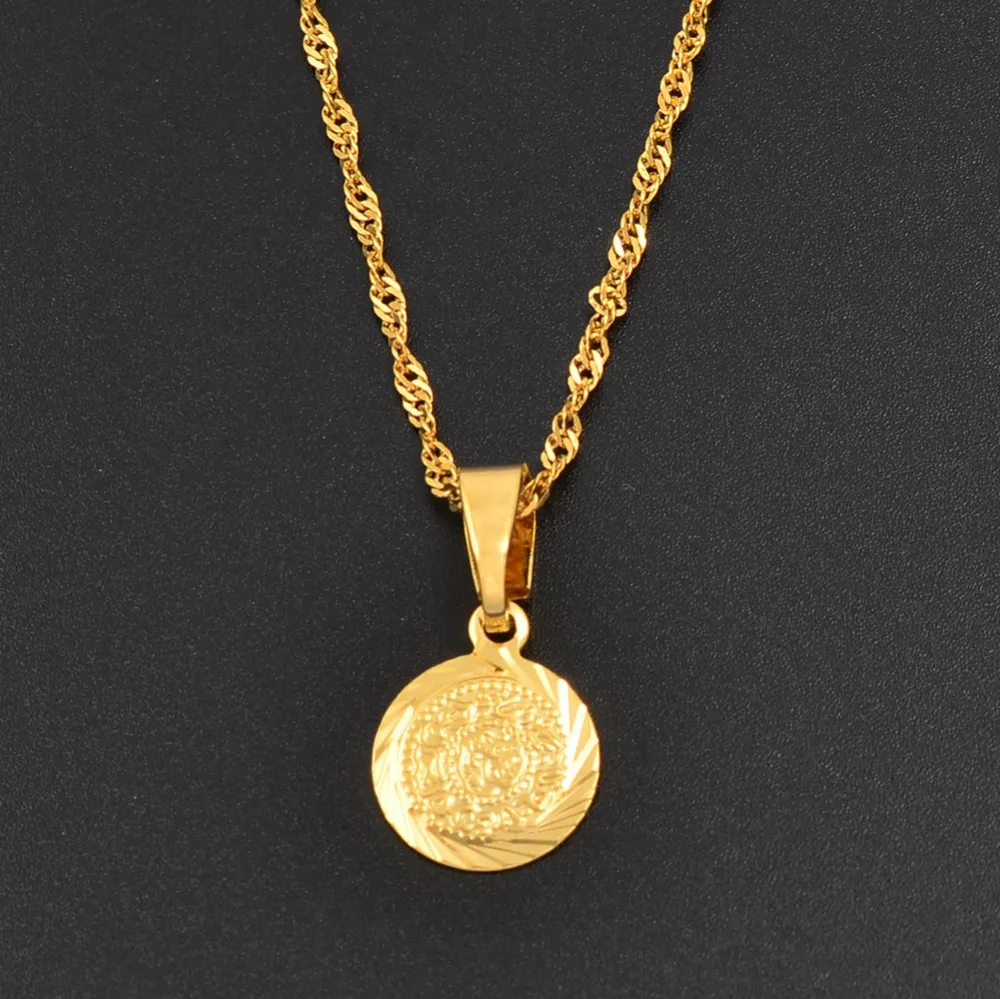 Anniyo 1.2 سنتيمتر سحر صغير عملة قلادة سلاسل للنساء الفتيات الذهب اللون القلائد المعدنية الصغيرة مجوهرات الشرق الأوسط العربي # 171506 #4
