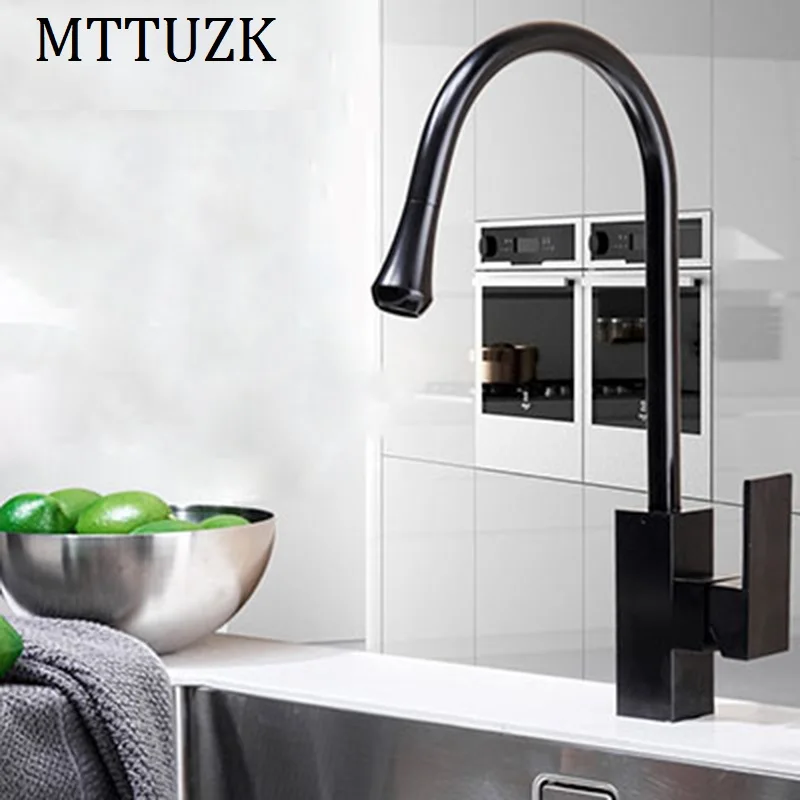 MTTUZK Black Space aluminum faucet Kitchen Faucet Square faucet Kitchen Hot Cold Water Mixer Tap Drop-shaped nozzle basin faucet