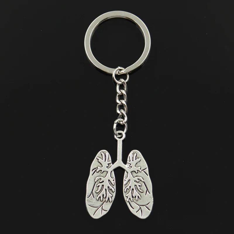 Fashion 30mm Key Ring Metal Key Chain Keychain Jewelry Antique Silver Color Plated Lung Respiratory System 39x30mm Pendant