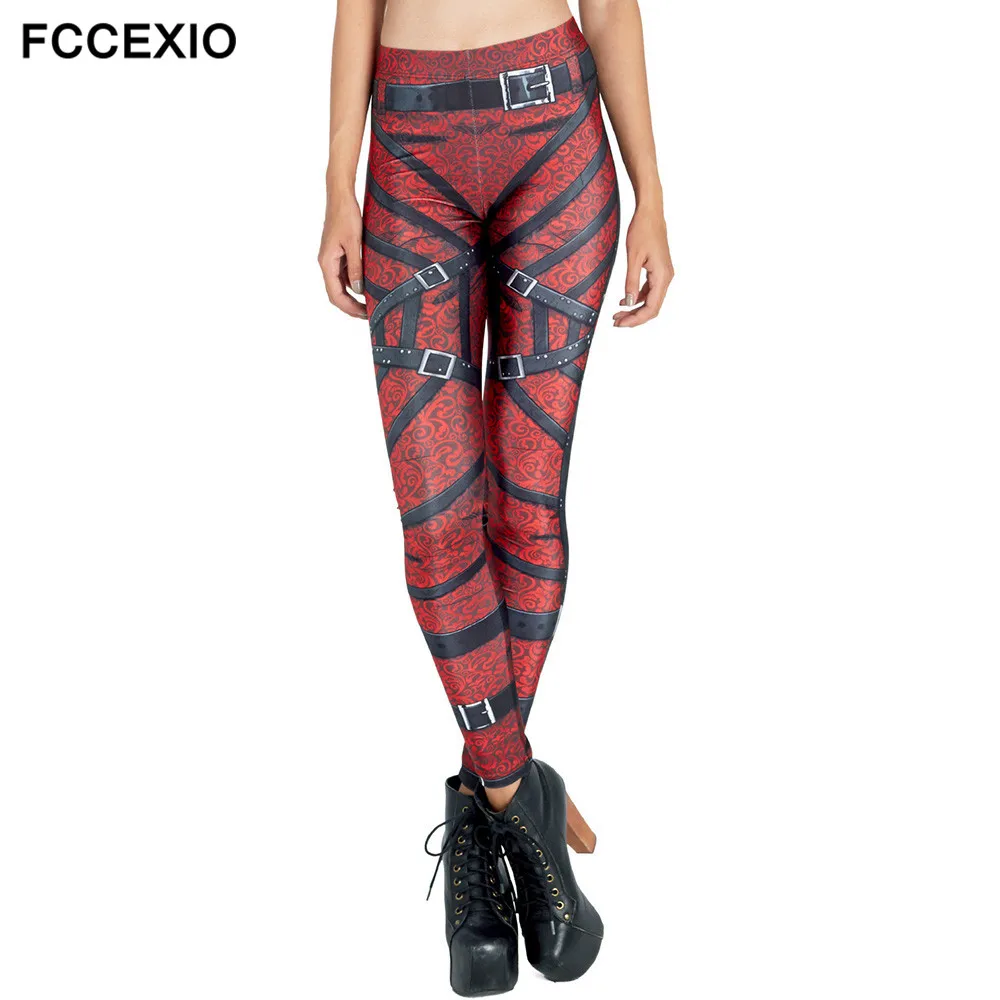 FCCEXIO Spring Fashion New Barbarian Skull 3D Printed Legins Women\'s Workout Leggings High Waist Fitness leggin Elastic Trousers