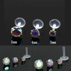 Showlove-1PCS Aurora Multicolor Gem Bioplast Labret Flexible Monroe Labret Lip Bar Ring Earring Push Fit Top 16g