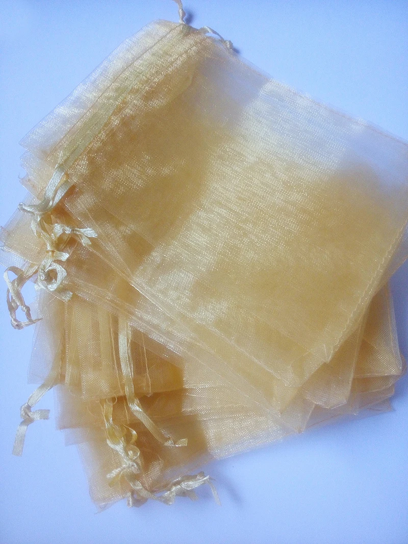 

200pcs 20*30cm Gold Organza Gift Bag Jewelry Packaging Display Bags Drawstring Pouch For Bracelet/necklace Mini Yarn Bag