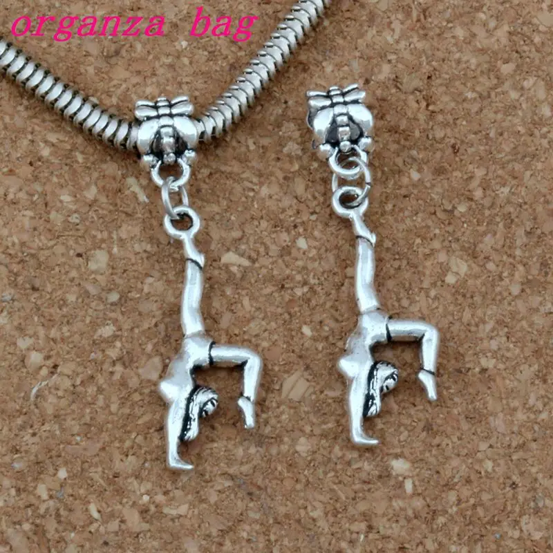 100pcs Zinc Alloy Gymnastics Gymnast Sporter Dangles Beads Fit European Charm Bracelet Jewelry DIY Metal 11x42.2mm