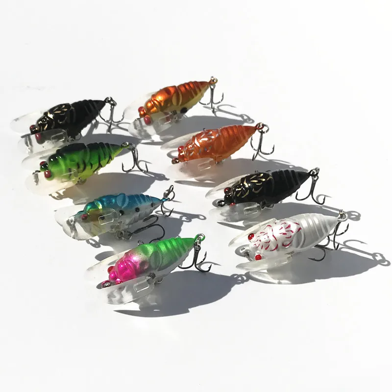 Fishing Lure Insect Popper Cicada Baits 4cm/6g Artificial Fresh Water Hard Bass Bait Lot 8 Pieces