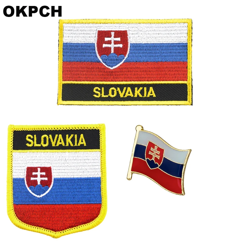 Slovakia National Flag Embroidered Iron on Patches for Clothing Metal badges PT0164-3