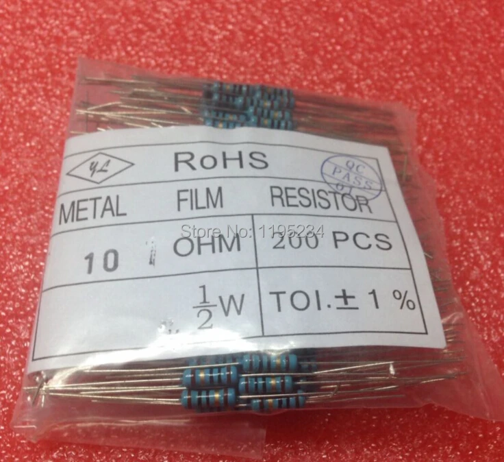  1/2W 10 ohm 1% metal film resistor 400pcs/bag DIP(10ohm 100ohm--300ohm) Best quality