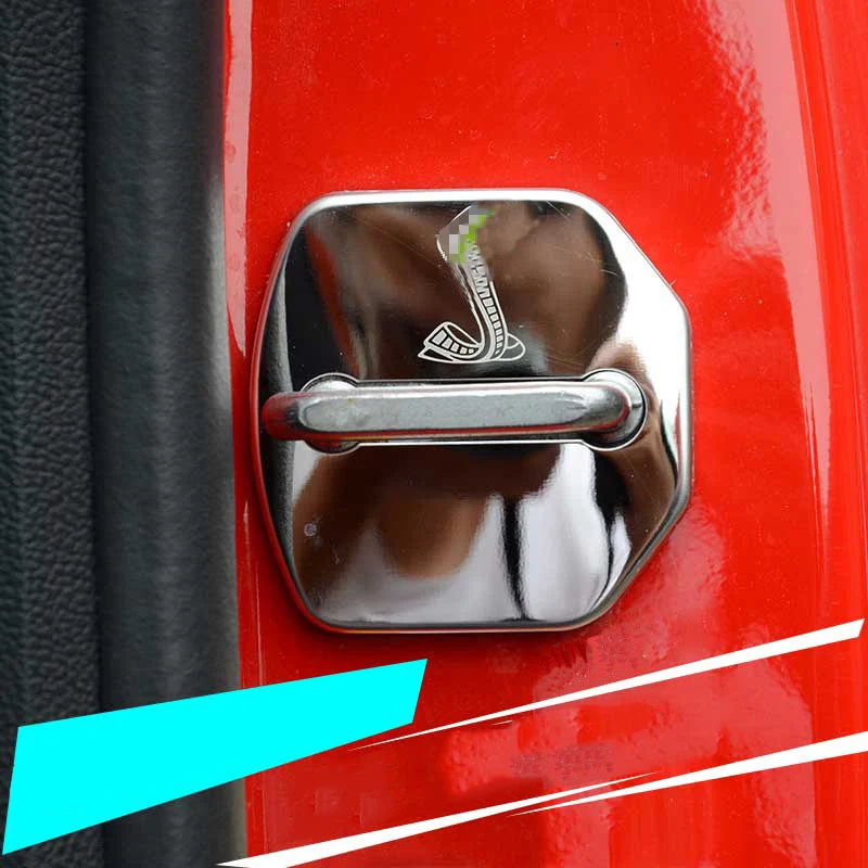 QHCP Stainless Steel Door Lock Cover Automobile Door Lock Protective Cover Decorative Interior for Ford Mustang 2015+