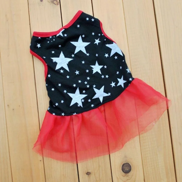 Black Red Summer Pet Dog Clothes Star Dot Summer Dress Stars Holiday Skirt Cheap Dog Clothes