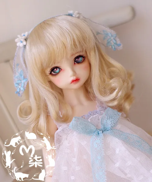 

New 1/3 8-9inch 1/4 7-8inch 1/6 6-7inch 1/8 5-6inch Imitation Ma Haimao Pale Gold Pear flower Roll Cute BJD SD MSD Doll Wig