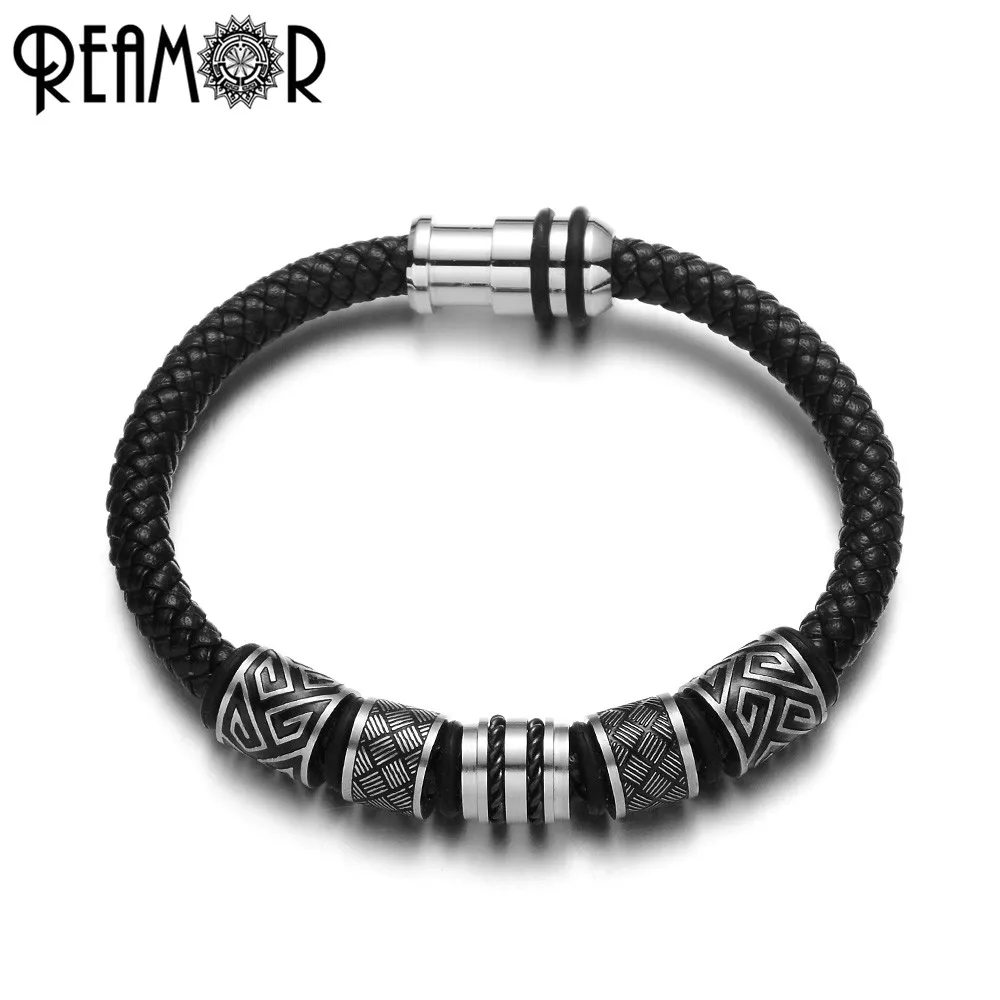 REAMOR 5pcs Black Gold Color Charms Beads Big Hole Stainless Steel Beads For Jewelry Making Men Necklaces & Bracelet DIY Beads