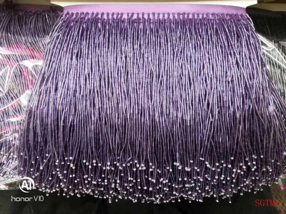 purple Handmade 15cm wide beaded fringe trimming,5yard, about 270 beads threads/yard SGTM1