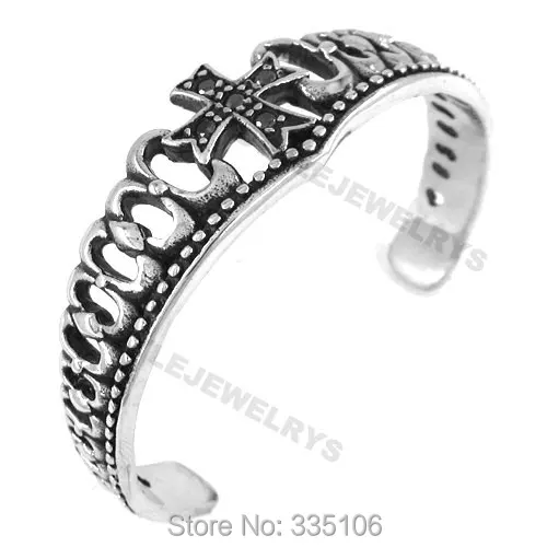 Free shipping! Cross Crown Bangle Stainless Steel Jewelry Gothic Rhinestone Cuff Bangle Women Motor Biker Bracelet SJB0164