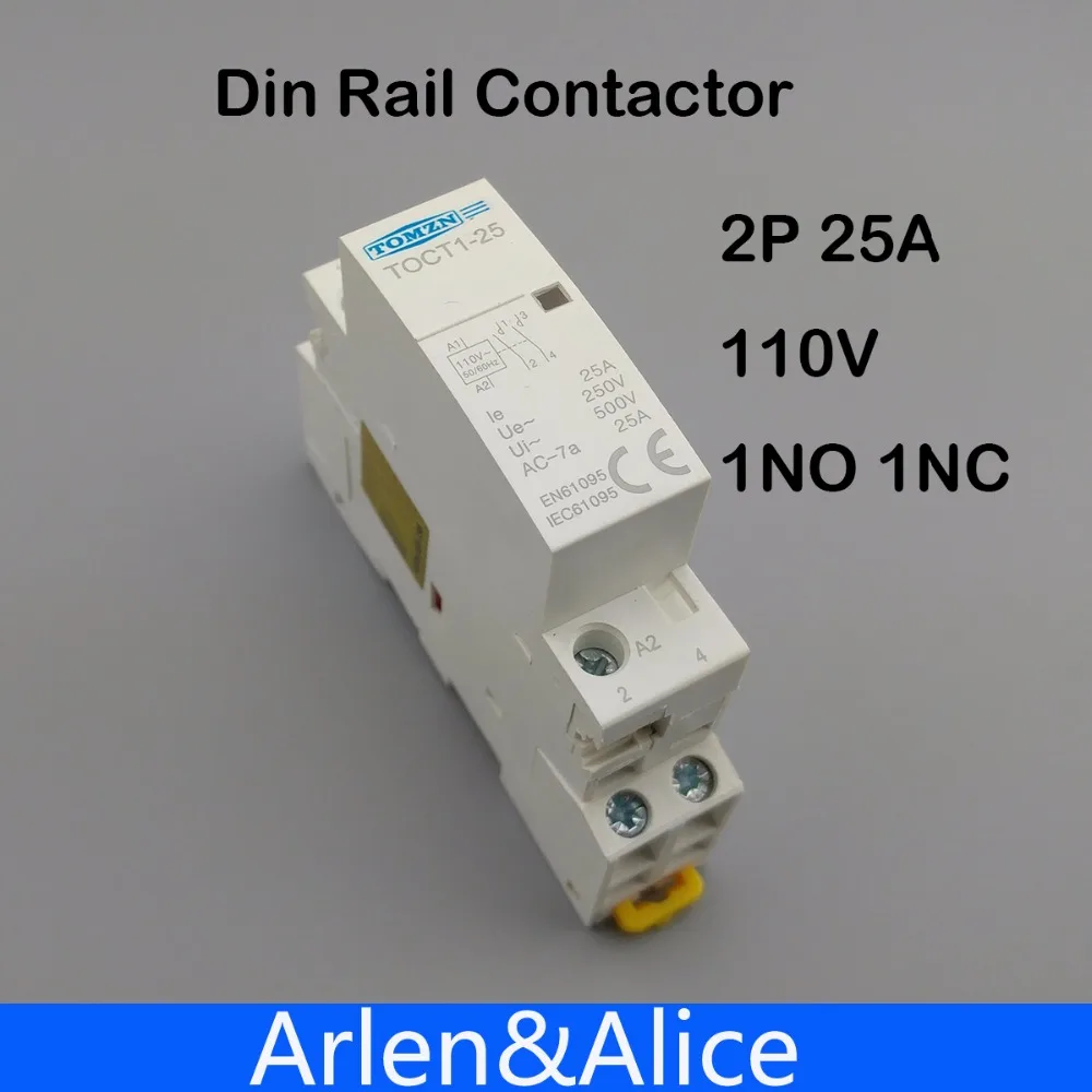 TOCT1 2P 25A 110V BOBINA 230V 50/60HZ Trilho Din Contator modular ac doméstico 1NC 1NO