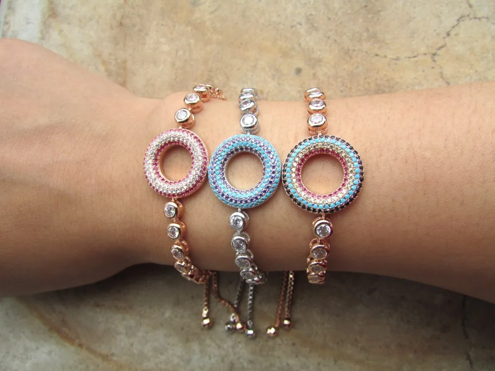 2022 promotion becautiful micro pave circle cz tennis girl adjust bracelet bangle on sale