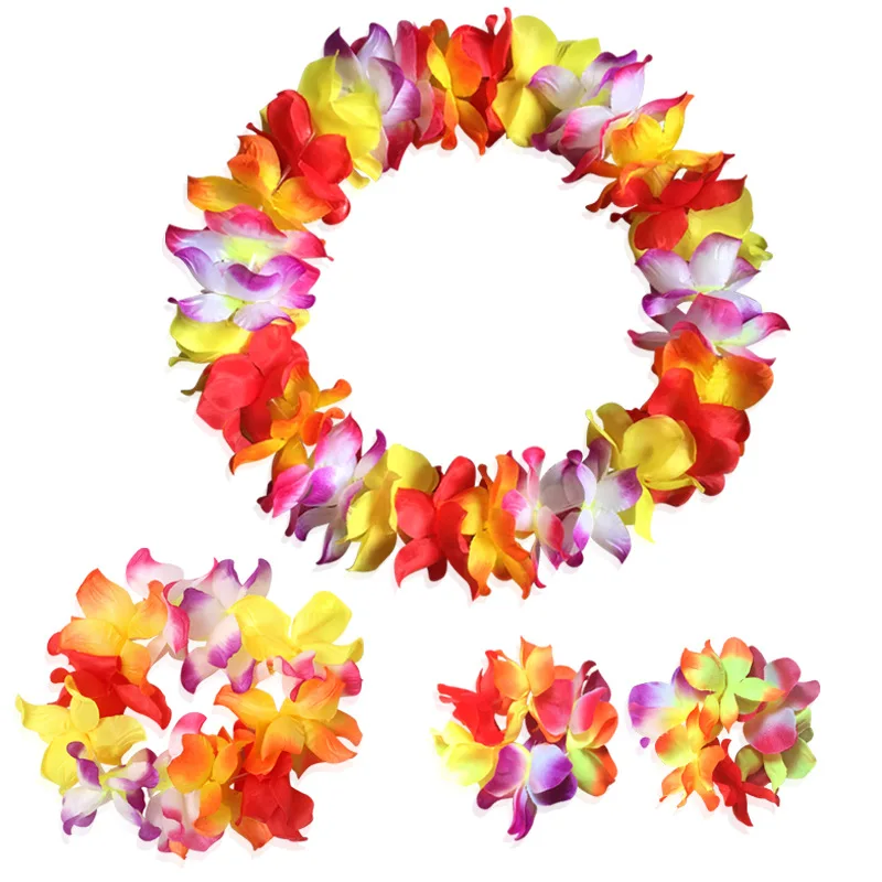 Hawaiian Leis Flower Garland Colorful Necklace Headband Bracelets Ladies Beach Fancy Luau Party Supplies Fun Artificial ZA1580