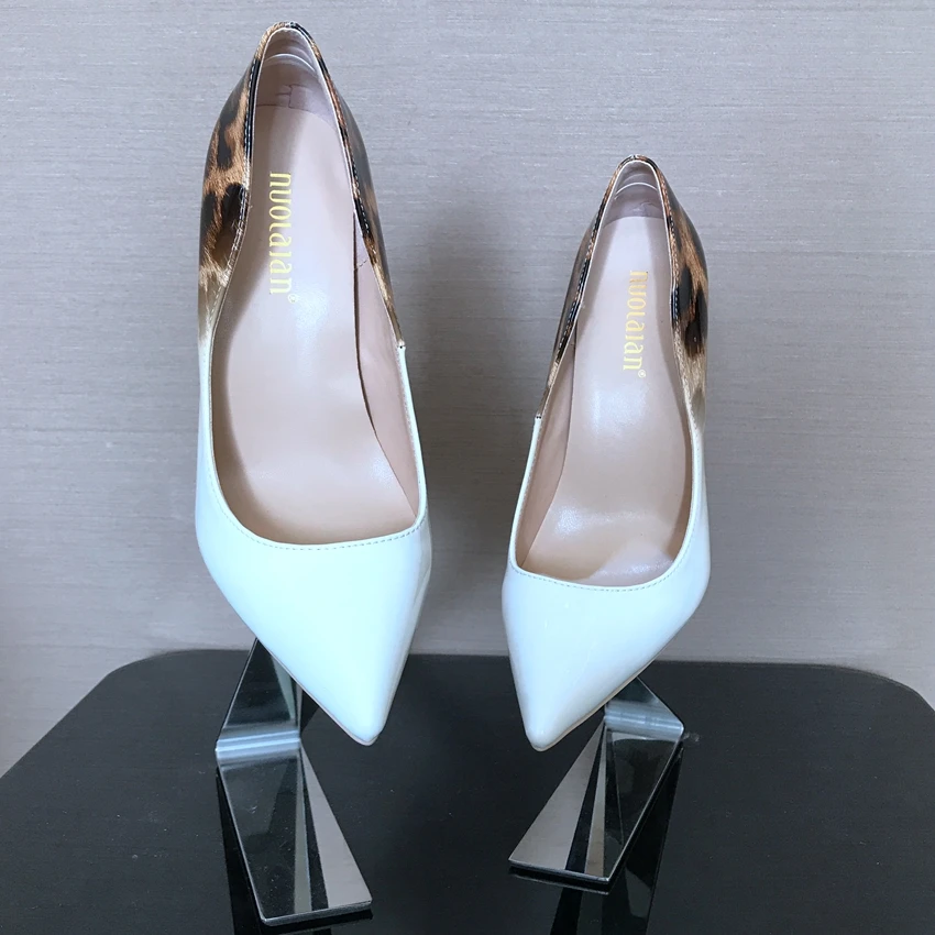 8/10/12CM Thin Heels Women High Heel Shoe Leopard Patent Leather Ladies Pump Shoes Woman Shallow Wedding High Heels Womens Pumps