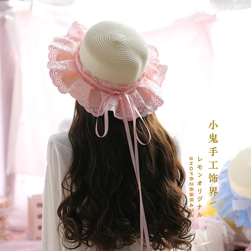 Lolita dress straw hat lace straw hat female summer sun hat summer tide wild beach sun hat visor