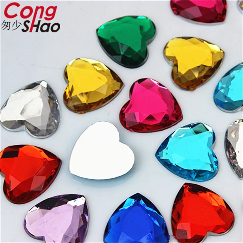 Cong Shao 50pcs 20mm Heart Flatback Acrylic Rhinestone Applique Stones And Crystals Gems DIY Costume Button Accessories CS644