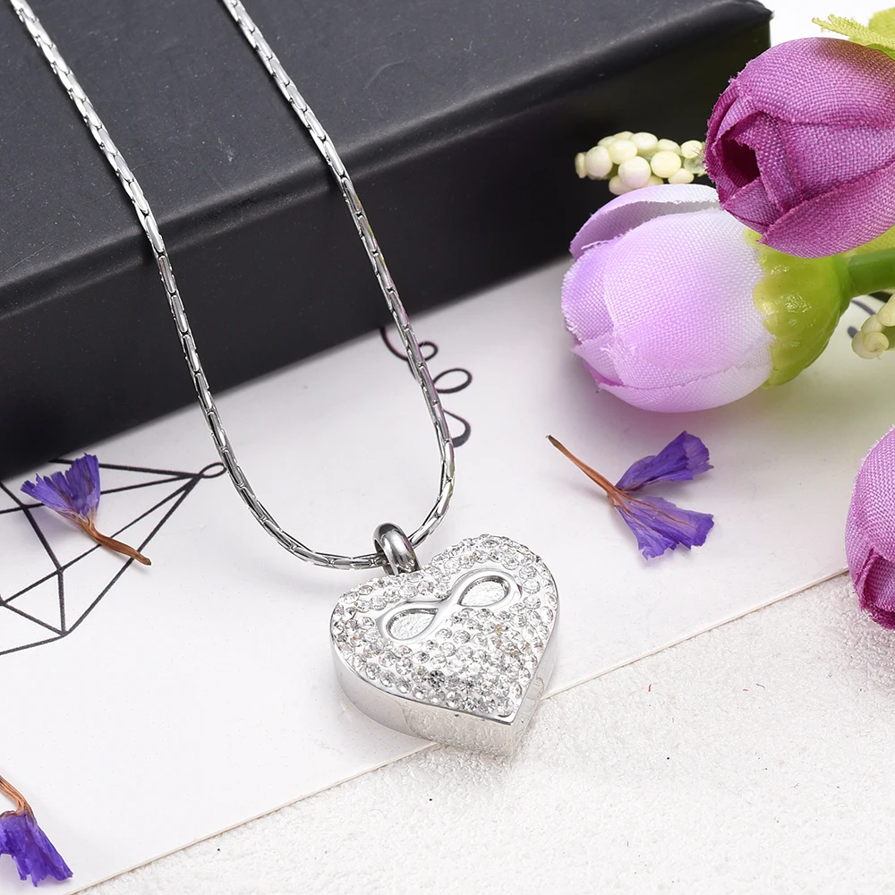 Infinite Love Heart  Cremation Ash Holder Memorial Necklace Stainless Steel  Ashes Keepsake Beautiful Women Necklace