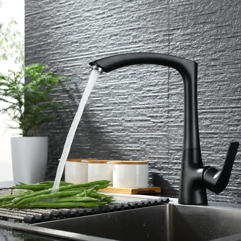 

New Kitchen Faucet Black Brass 360 Degree Hot and Cold Kitchen Water Tap Mixer Sink Rotation with Aerator