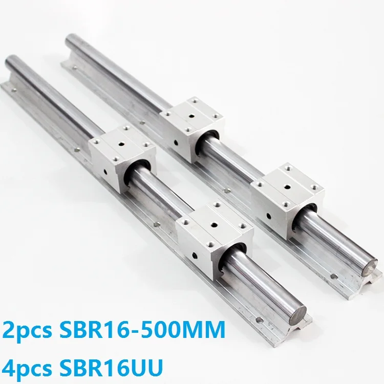 2pcs SBR16 16mm 500mm support linear guide rail + 4pcs SBR16UU linear bearing blocks CNC router parts