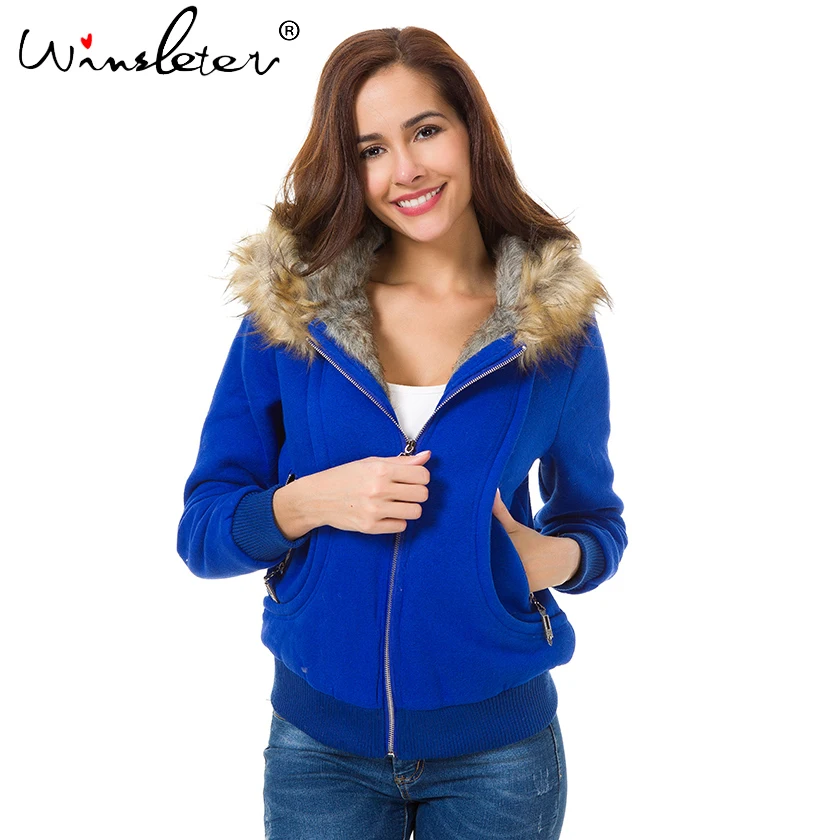 Winter Coat Women Thick Sweatshirt Hoodies Fur Hooded Outwear Jacket Black Coat Cardigans  3XL For Big Women C61010