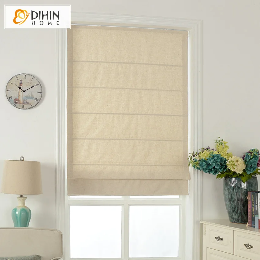 

Included Curtains Modern Curtain Pure Beige Cotton/Linen Roman Curtain Blind Home Decor Window Drapes For Living Room