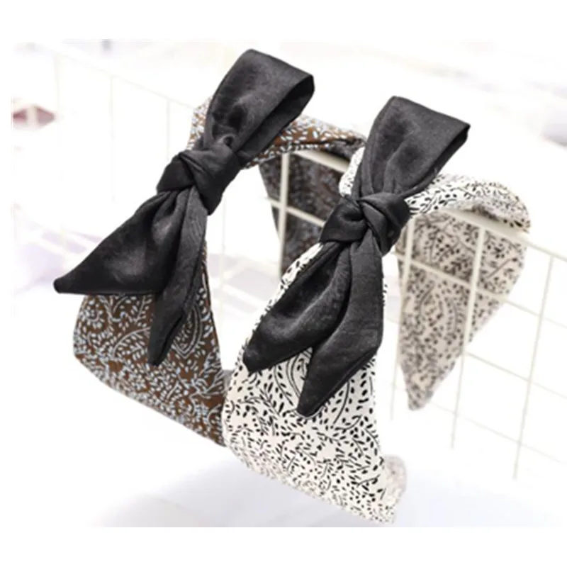 New Bowknot Headband Wide Leaves Print Hairband Simple Style Women Hair Accessories Wide Headband Adults Bow Head Band