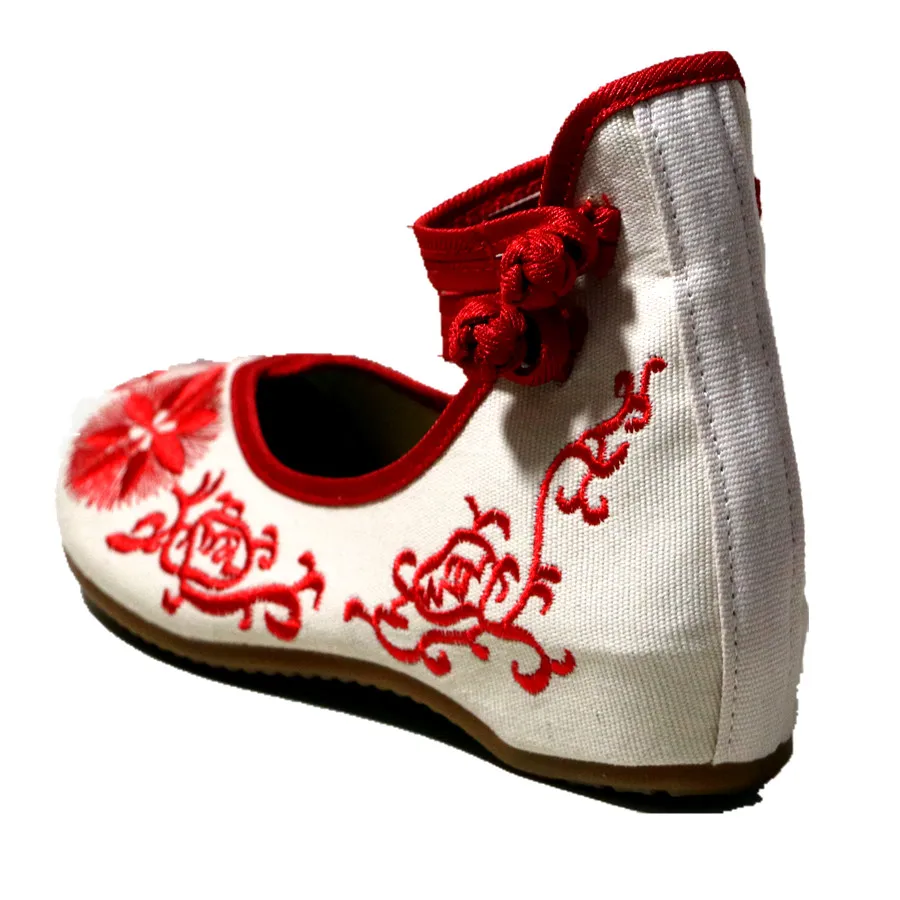 Chinese Ethnic Style Floral Totem Embroidered Height Increase Wedges Shoe Trendy Mary Jane Round Toe Vintage Casual Pumps Shoe