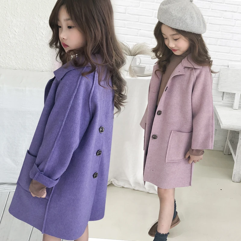 Hot Sale Girls Long Woolen Jacket Autumn Winter Children Single Breasted Overcoat Kids Trench Coat Casual Outerwear Clothes X200