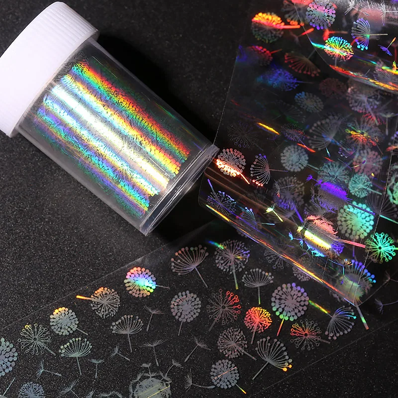 100cmx4cm New 2019 laser Dandelion Transfer Foil Nail Art Sexy Full Wraps Flower Glue Adhesive DIY Manicure Styling To