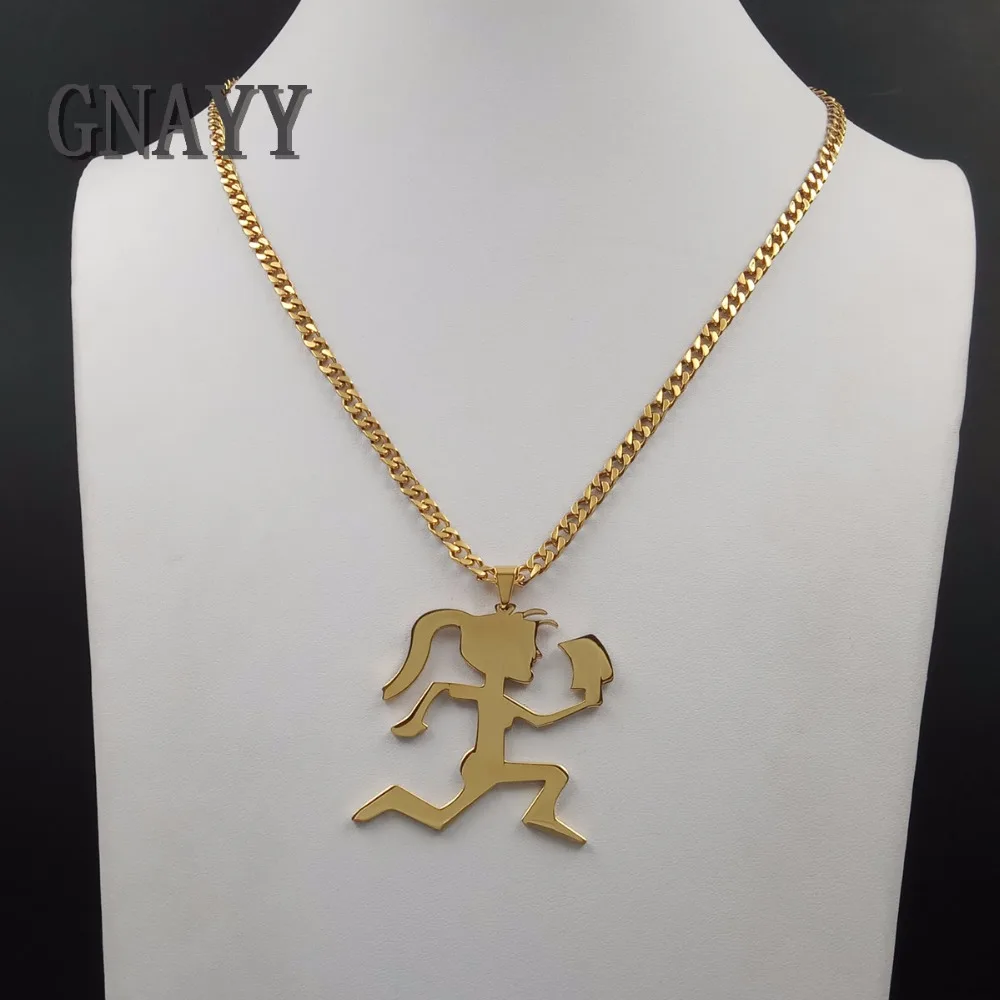 GNAYY Jewelry  Men's Gold ICP Large 2 inch Hatchetmen Hatchet Girls Pendant stainless steel Necklace curb Chain 5mm 20-32 inch