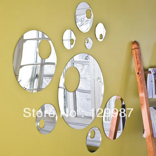 2013 hot selling DIY   9pcs per set bubble round mirror acrylic wall mirror sticker for home decoration