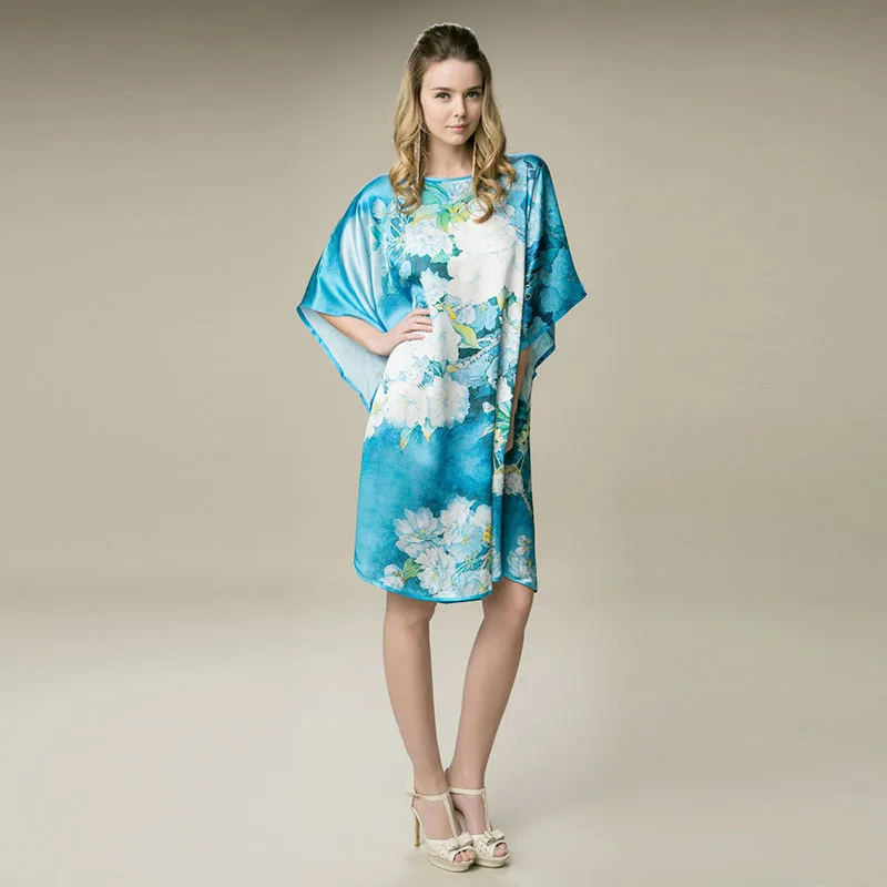 

100% Silk Satin Dress Natural Mulberry Silk Women Dresses Plus Size Home Dress High Quality Digital Printed Dress China Factory