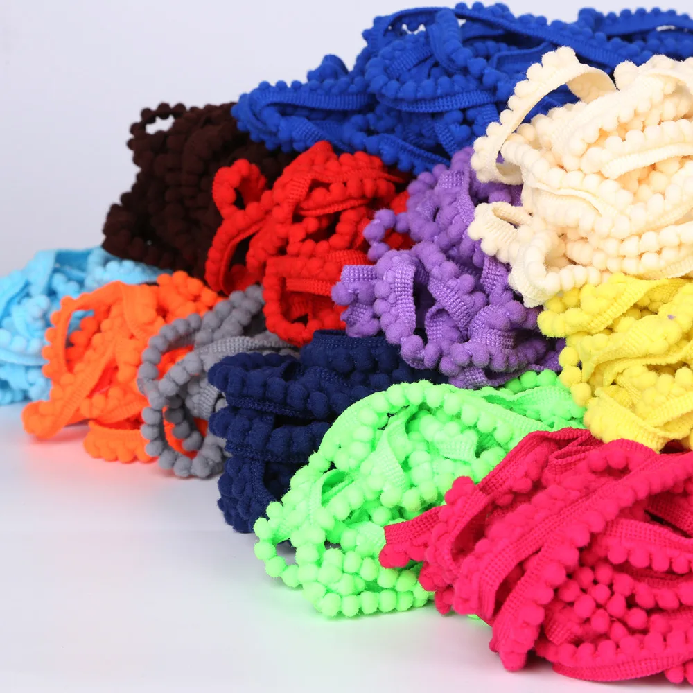 5 Yards 10mm 20 Colors Pompon Ball Trims Ribbon DIY Craft Doll Clothing Accessories Home Pillow Curtain Sewing Lace Accessories