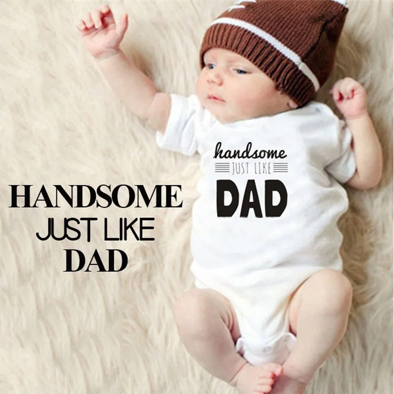 

100% Cotton Newborn Baby Boys Girls Handsome Just Like Dad Romper Short Sleeve Jumpsuit Clothes Outfits for 0-18M